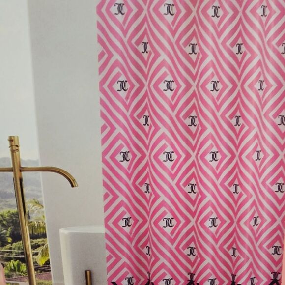 Juicy Couture Home JC Logo Geometrical PEVA Shower Curtain Liner - Picture 2 of 5